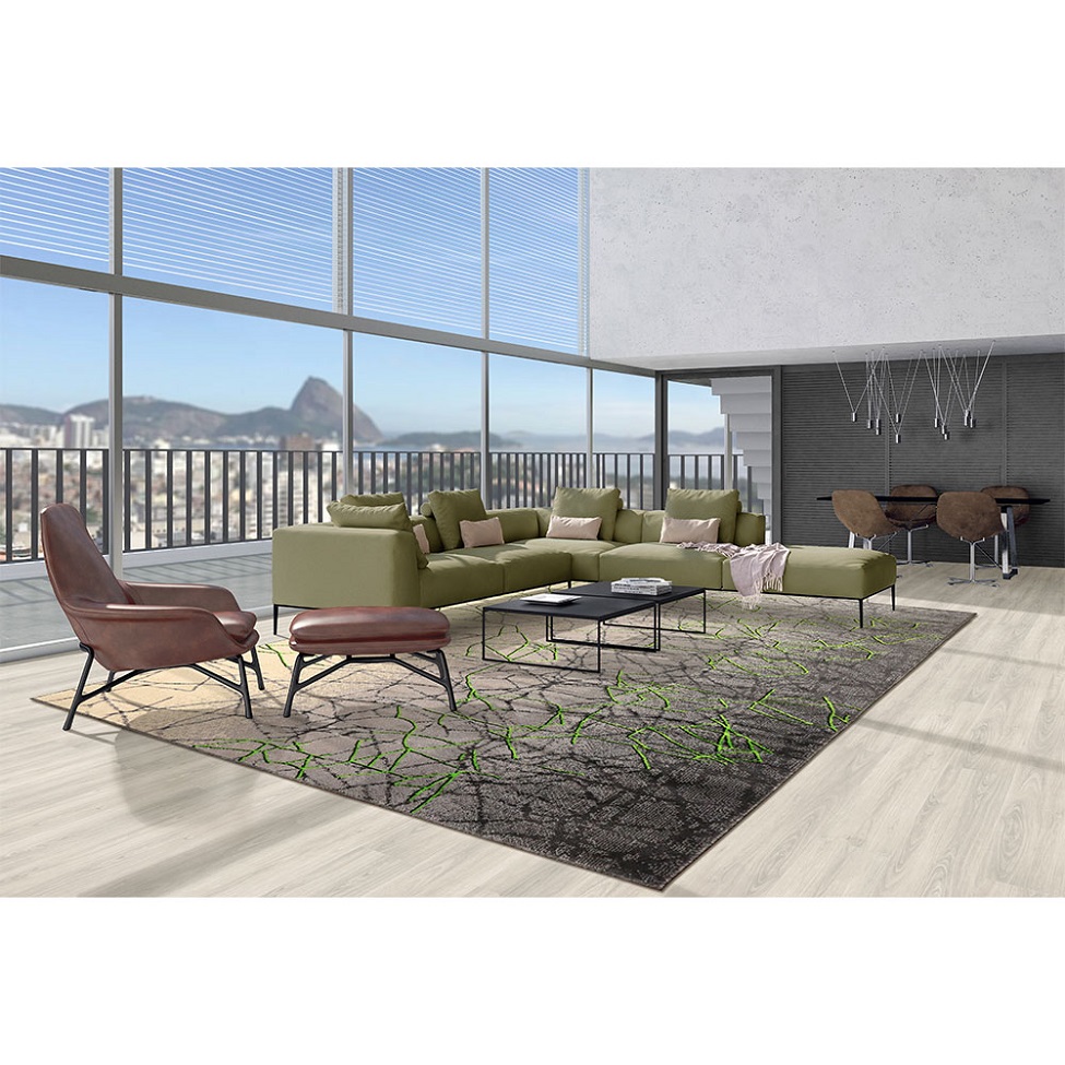 Tapete New Look Arabesco Retangular Veludo (300x400) Cinza e Verde