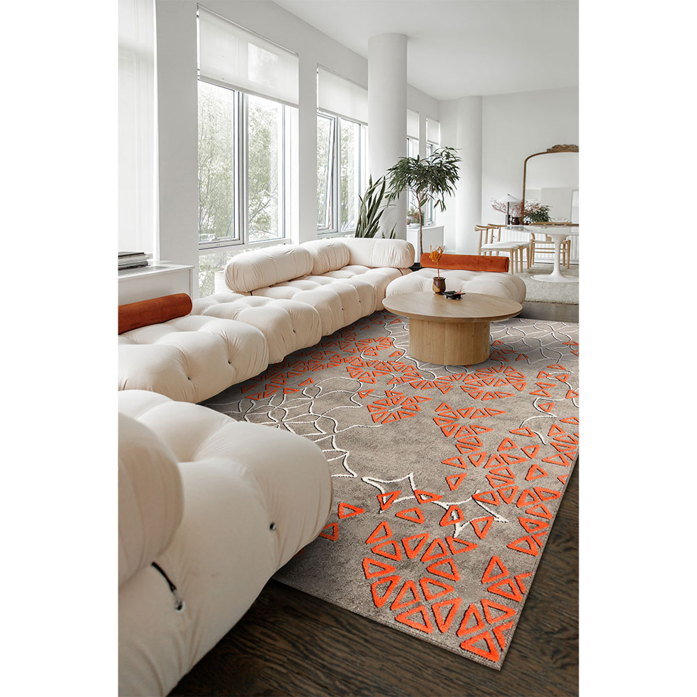 Tapete New Look Magia Retangular Veludo (200x290) Cinza e Laranja