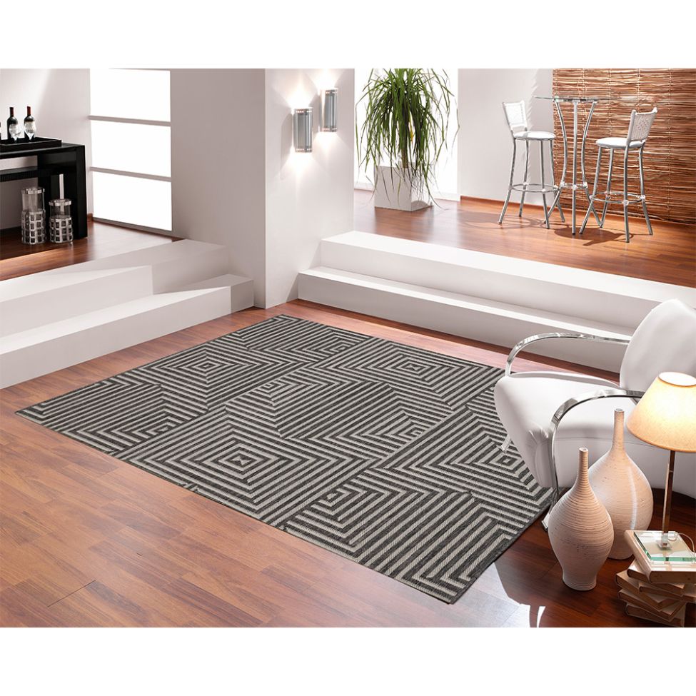 Tapete Outdoor Retangular Polipropileno (150x200) Preto e Branco