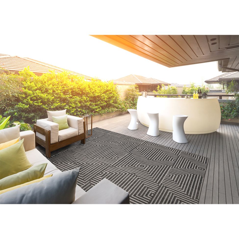 Tapete Outdoor Retangular Polipropileno (200x250) Preto e Branco