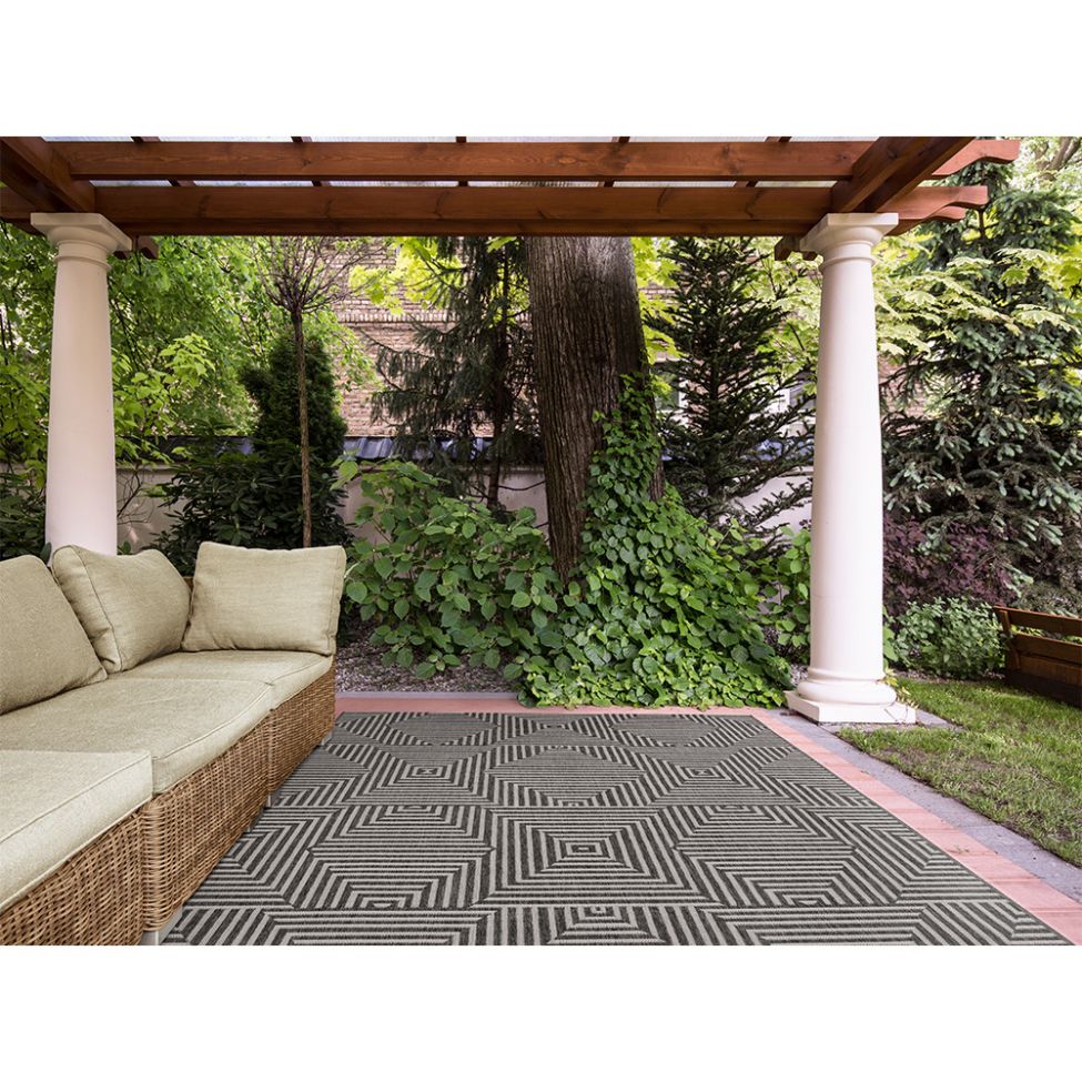 Tapete Outdoor Retangular Polipropileno (200x290) Preto e Branco
