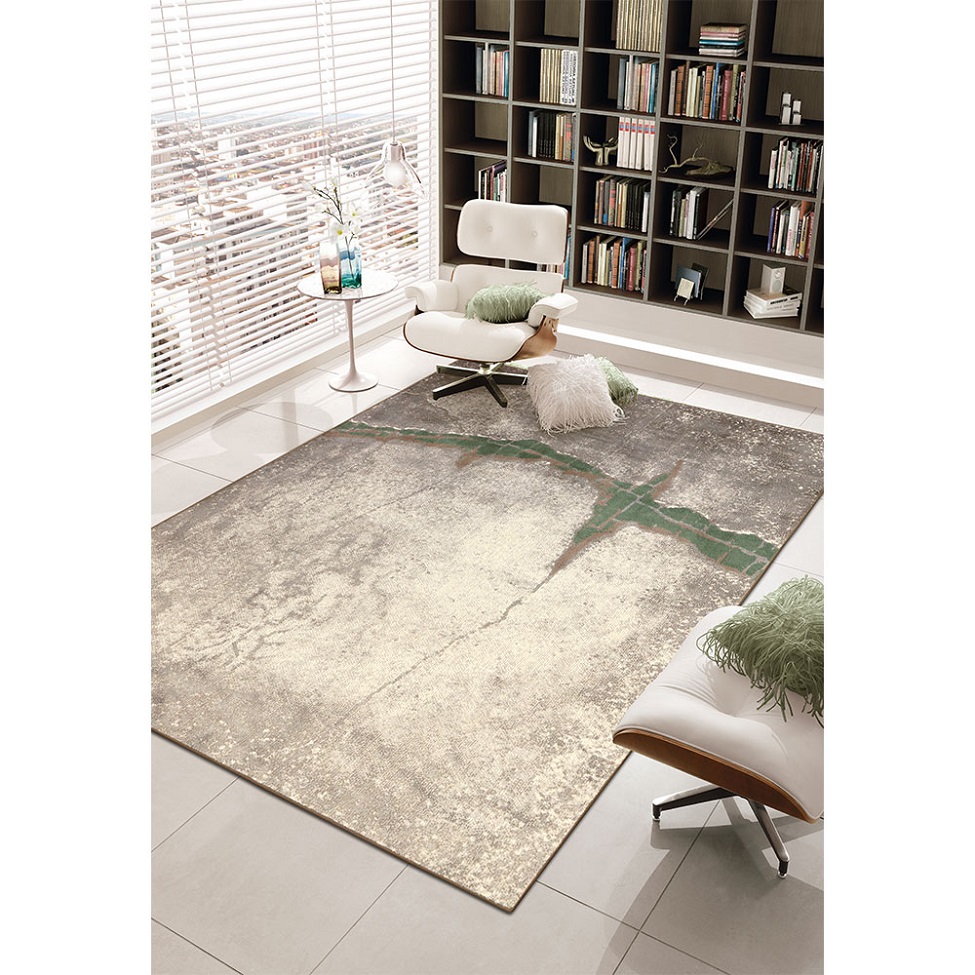 Tapete Perfeita Conexão Retangular Veludo (150x200) Cinza e Verde