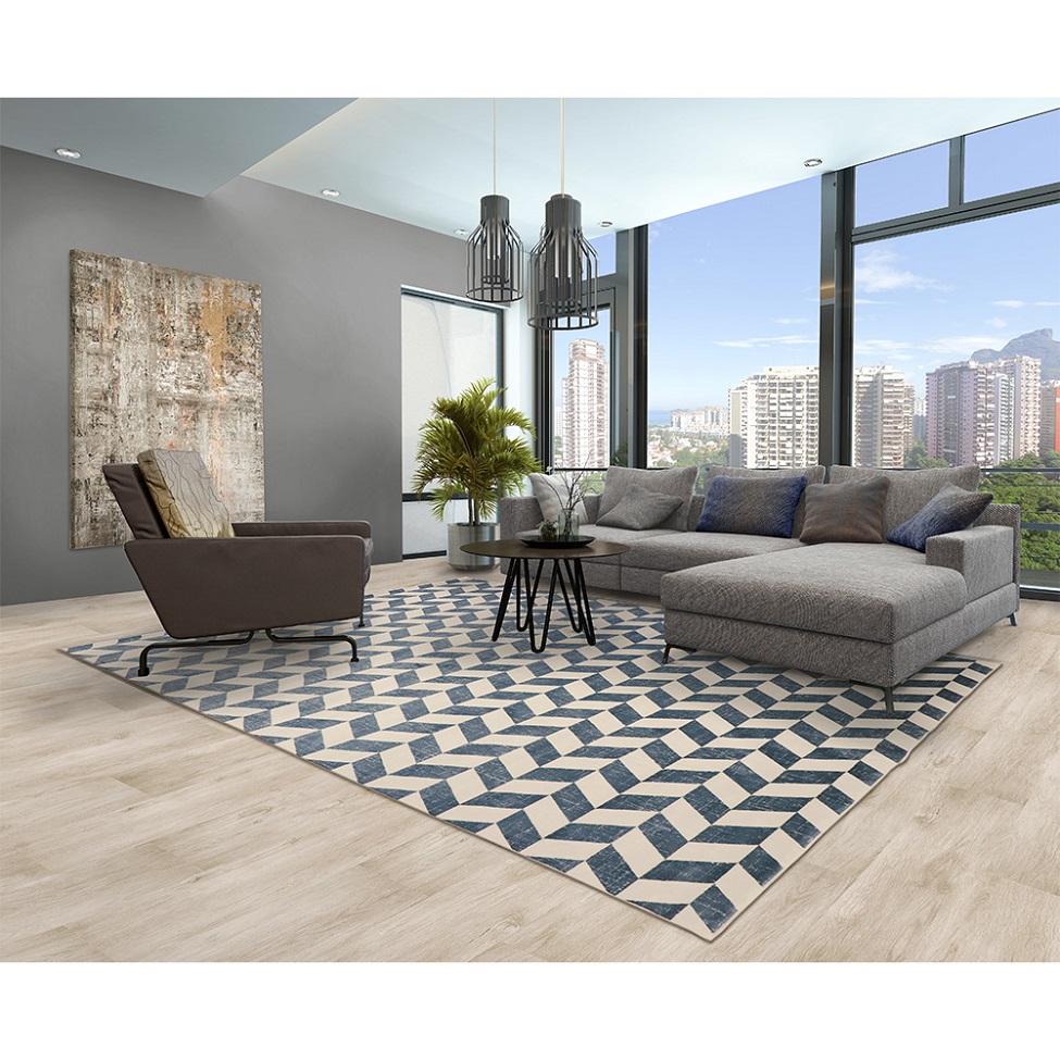 Tapete Retangular Mykonos Veludo (195x250) Bege e Azul