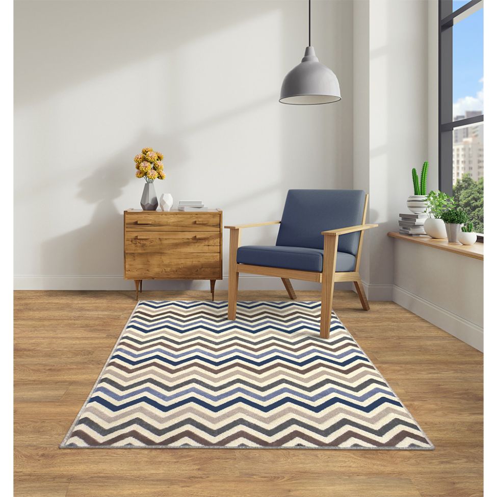 Tapete Supreme Retangular Polipropileno (100x150) Azul e Cinza