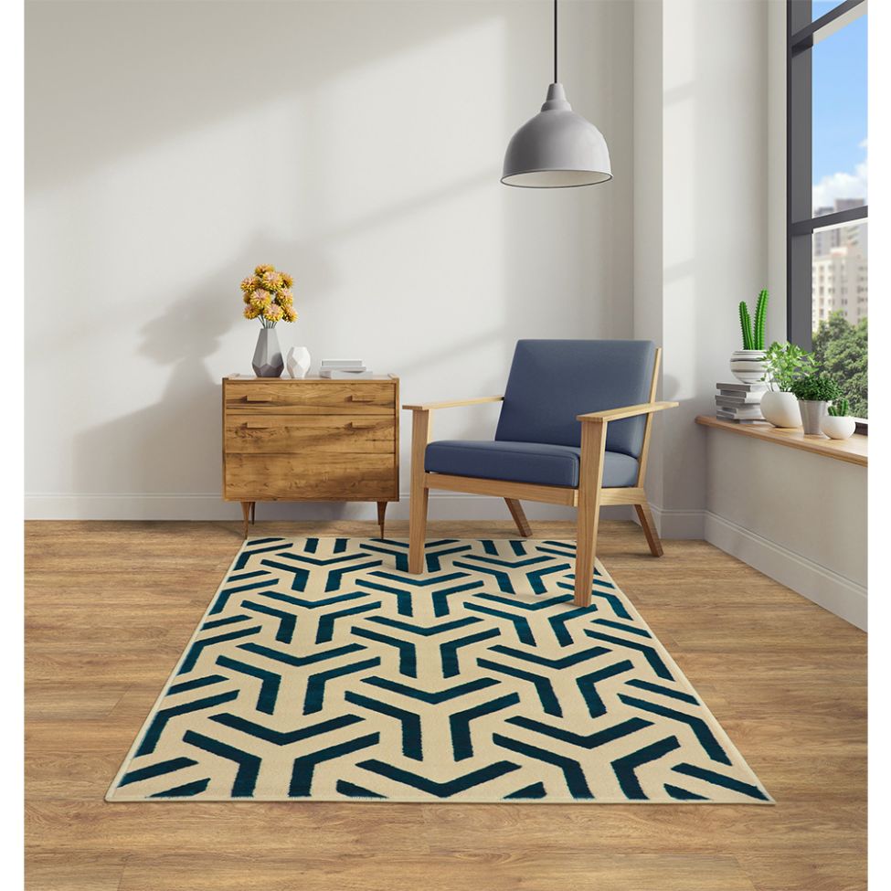 Tapete Supreme Retangular Polipropileno (100x150) Bege e Azul