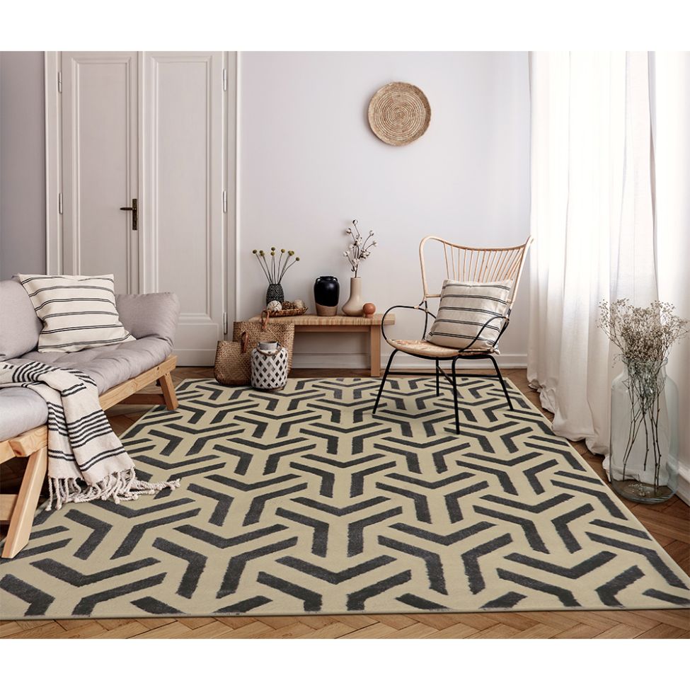 Tapete Supreme Retangular Polipropileno (150x200) Bege e Preto