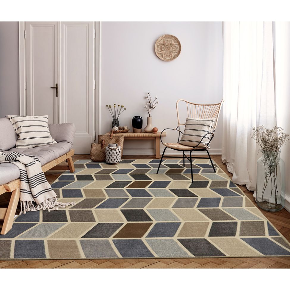 Tapete Supreme Retangular Polipropileno (150x200) Cinza e Azul
