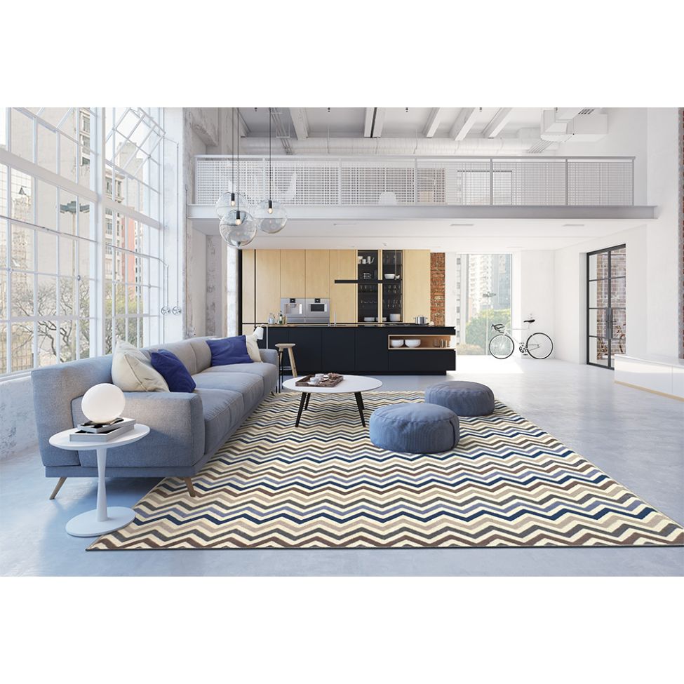 Tapete Supreme Retangular Polipropileno (250x300) Azul e Cinza
