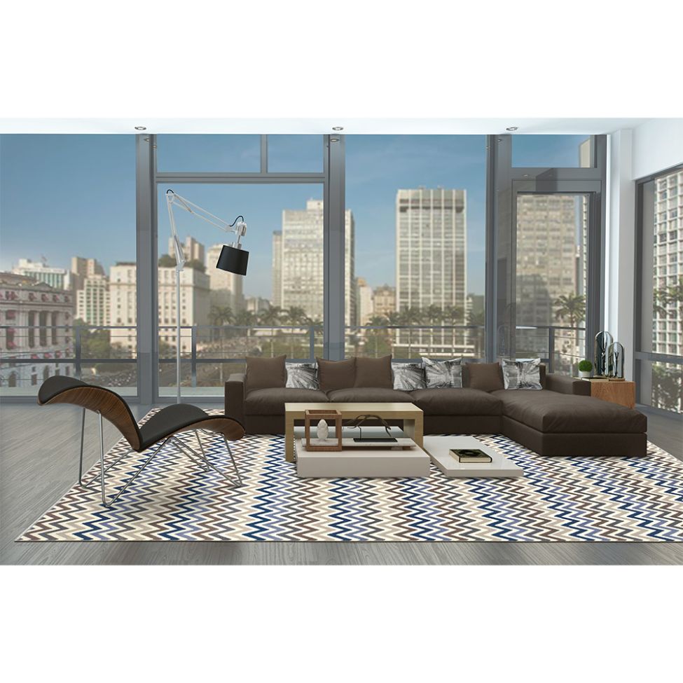Tapete Supreme Retangular Polipropileno (300x400) Azul e Cinza