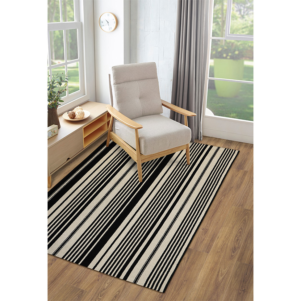 Tapete Tufting Aruba Retangular (100x150) Bege e Preto