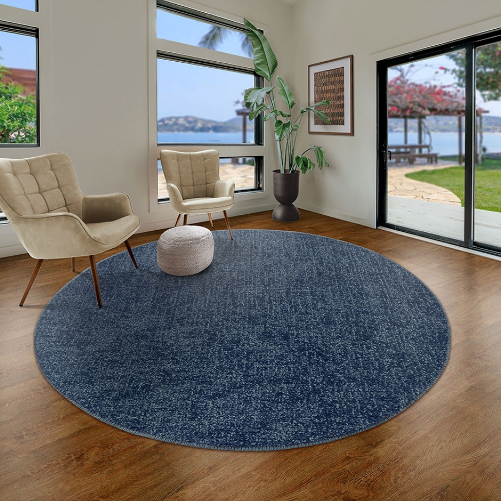 Tapete Tufting Elegant Redondo Bouclé (190x190) Azul Marinho