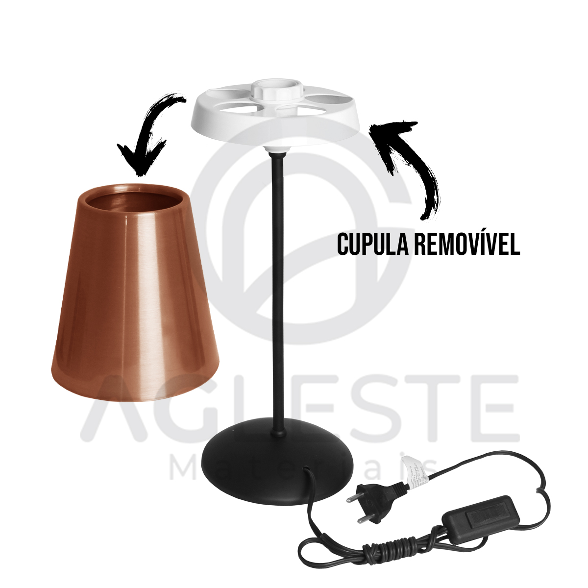 Abajur Ambiente 01 Lâmpada E27 Preto/Cobre - T.Y Iluminação