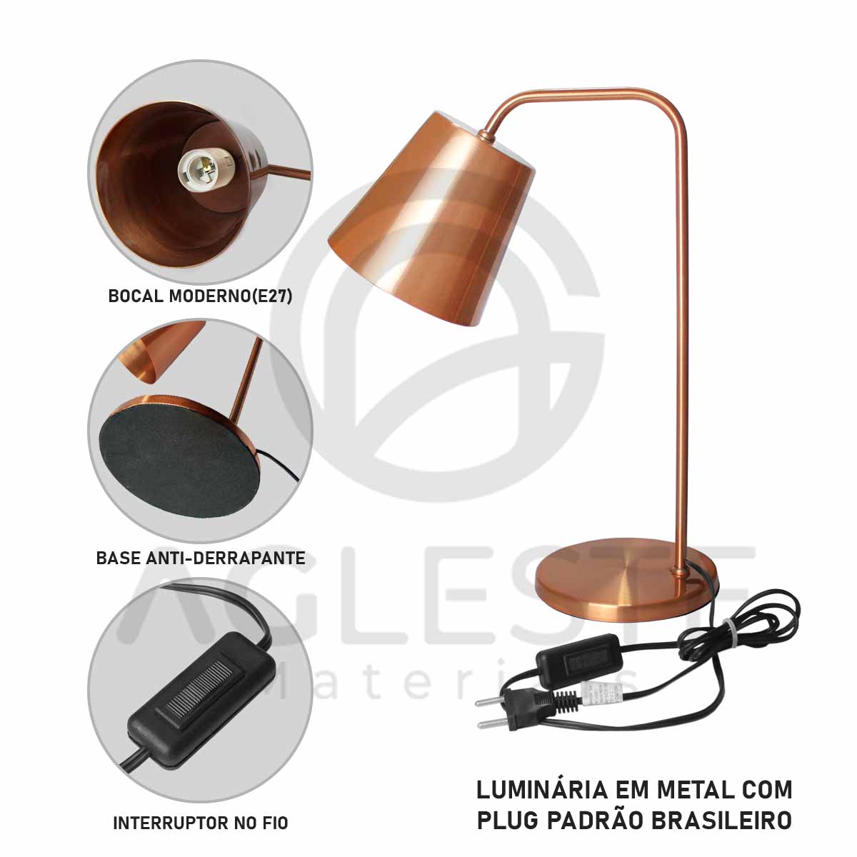 Abajur Ravena 01 Lâmpada E27 Cobre - T.Y