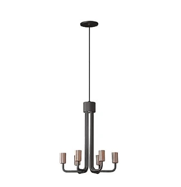 Lustre Jj 06 Lâmpada E27 Preto/Cobre - T.Y Iluminação