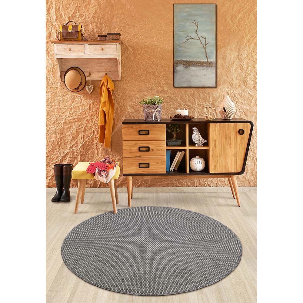 Tapete Sisal New Bouclê Vulcan Cinza 1,40M Redondo