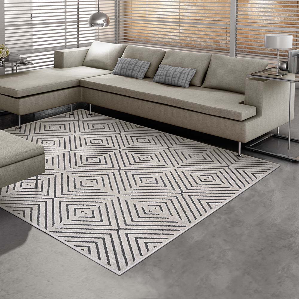Tapete para Sala Chevron Quadros Cinza 2,00X2,50M