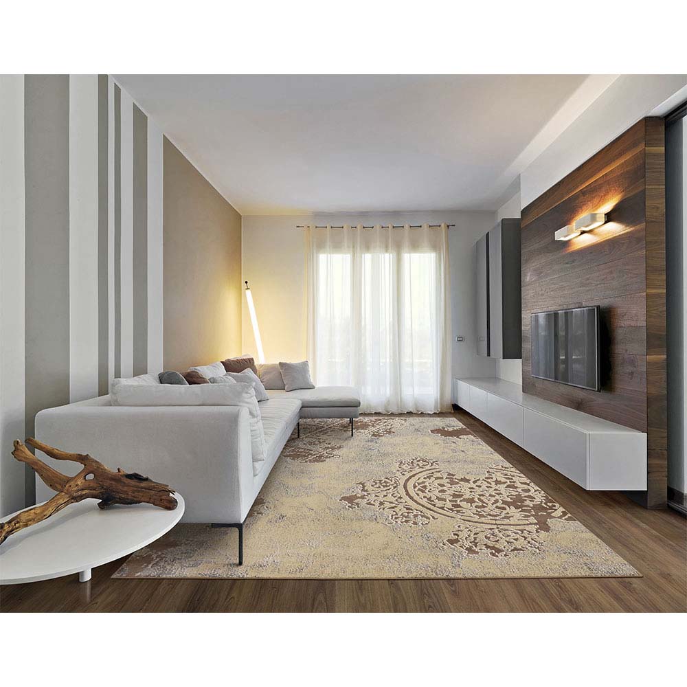 Tapete para Sala Detalhe Renda Marrom-Bege 2,00X2,90M