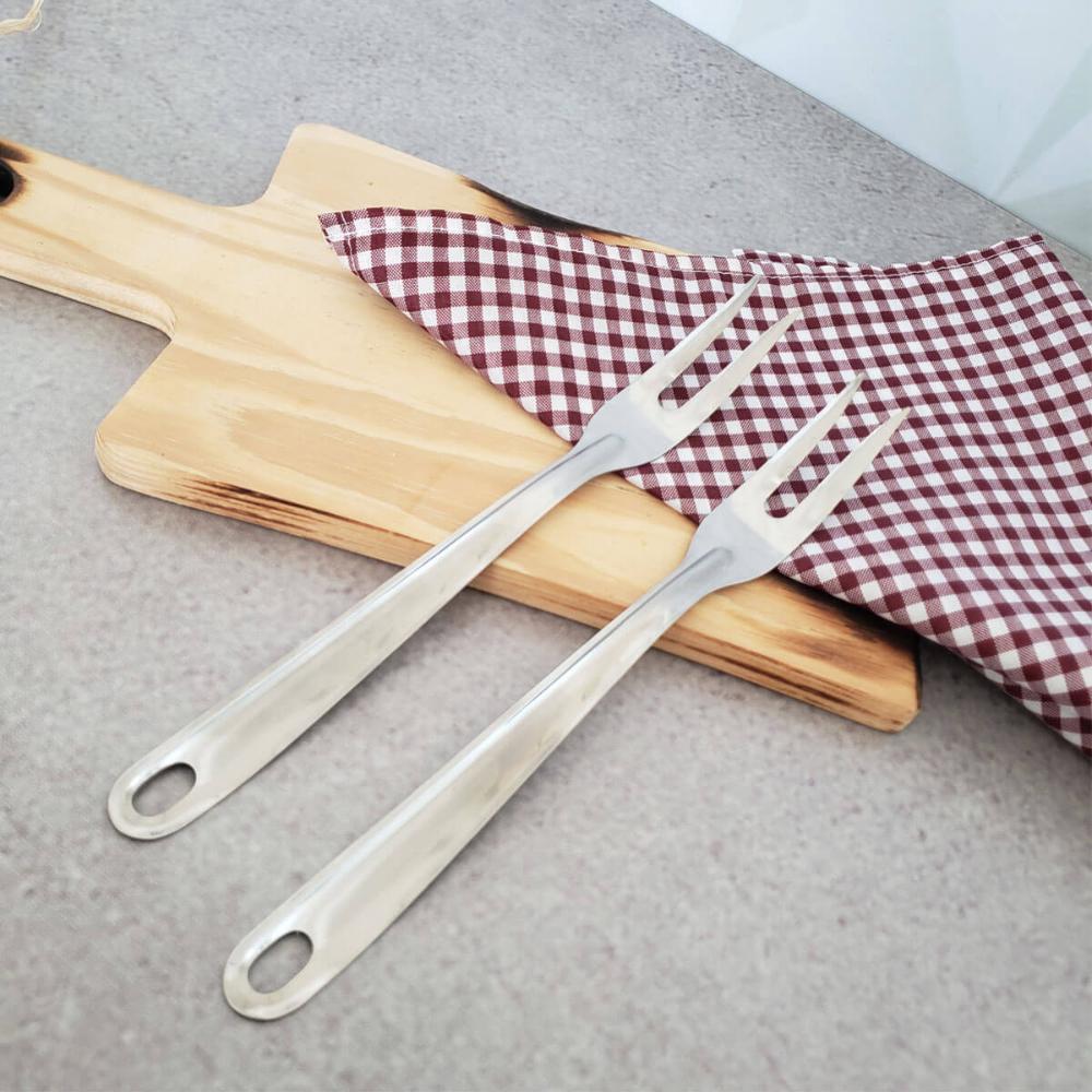 Kit 2 Garfos Trinchante Para Churrasco 24cm Grande de Cortar Carne Cozinha Inox Taumer