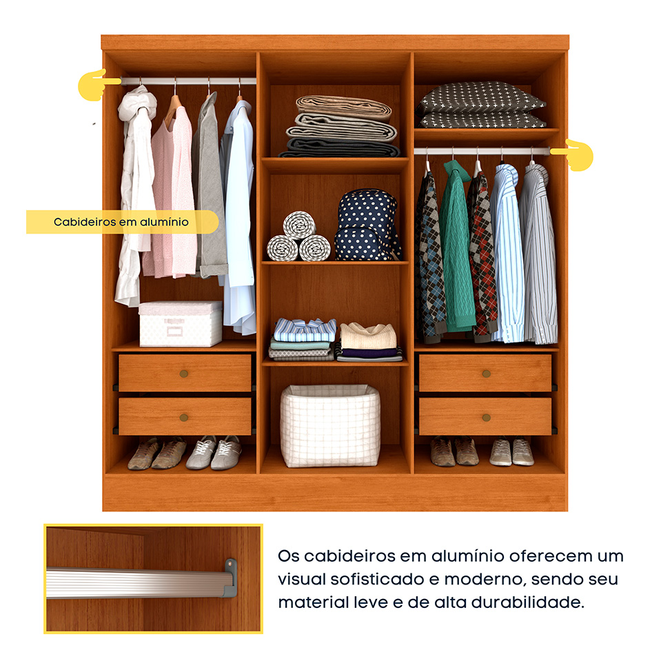 Guarda-Roupa Casal Itaperuna 6 Portas 4 Gavetas Cinamomo