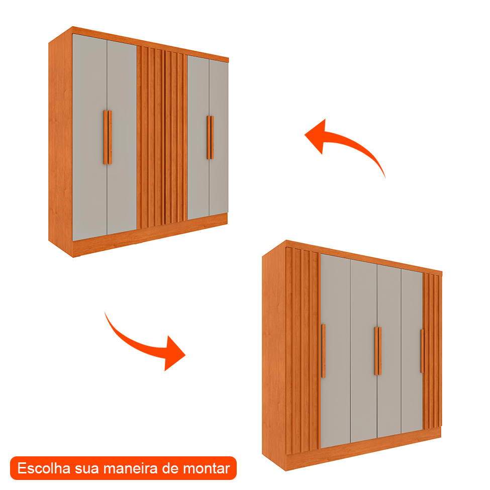 Guarda-Roupa Casal Itaperuna 6 Portas 4 Gavetas Cinamomo e Off White