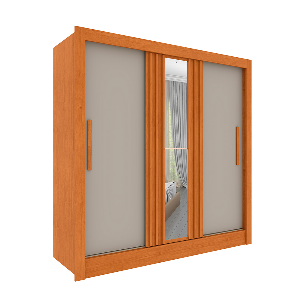 Guarda-Roupa Casal Ripado com Espelho Paraty Flex 3 Portas 4 Gavetas Cinamomo e Off White