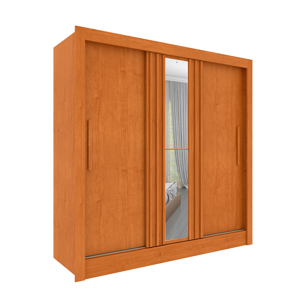 Guarda-Roupa Casal Ripado com Espelho Paraty Flex 3 Portas 4 Gavetas Cinamomo e Off White