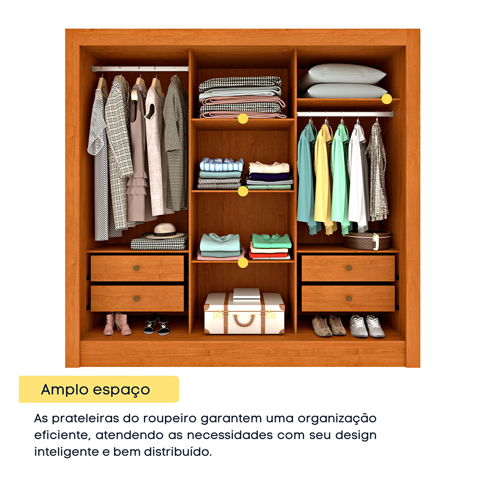 Guarda-Roupa Casal Ripado com Espelho Paraty Flex 3 Portas 4 Gavetas Cinamomo e Off White