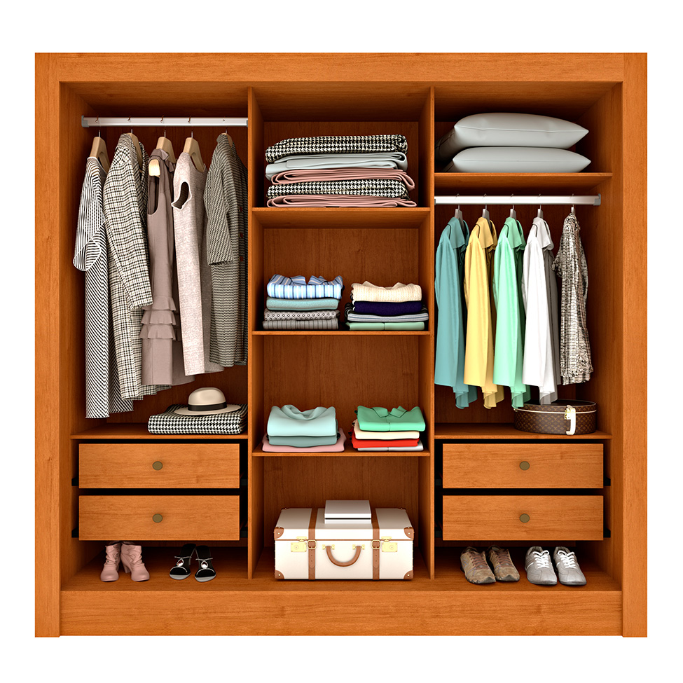 Guarda-Roupa Casal Ripado com Espelho e Pés Paraty Flex 3 Portas 4 Gavetas Cinamomo e Off White