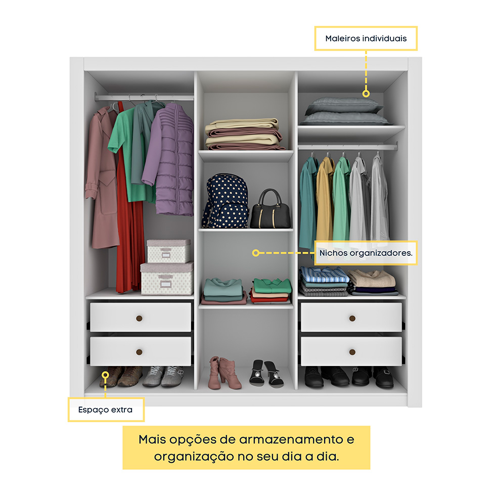 Guarda-Roupa Casal Vitoria 3 Portas 4 Gavetas Neve