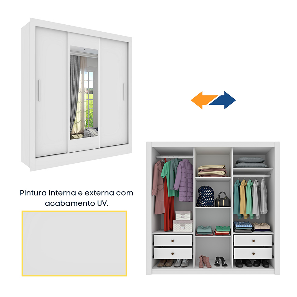Guarda-Roupa Casal Vitoria 3 Portas 4 Gavetas Neve