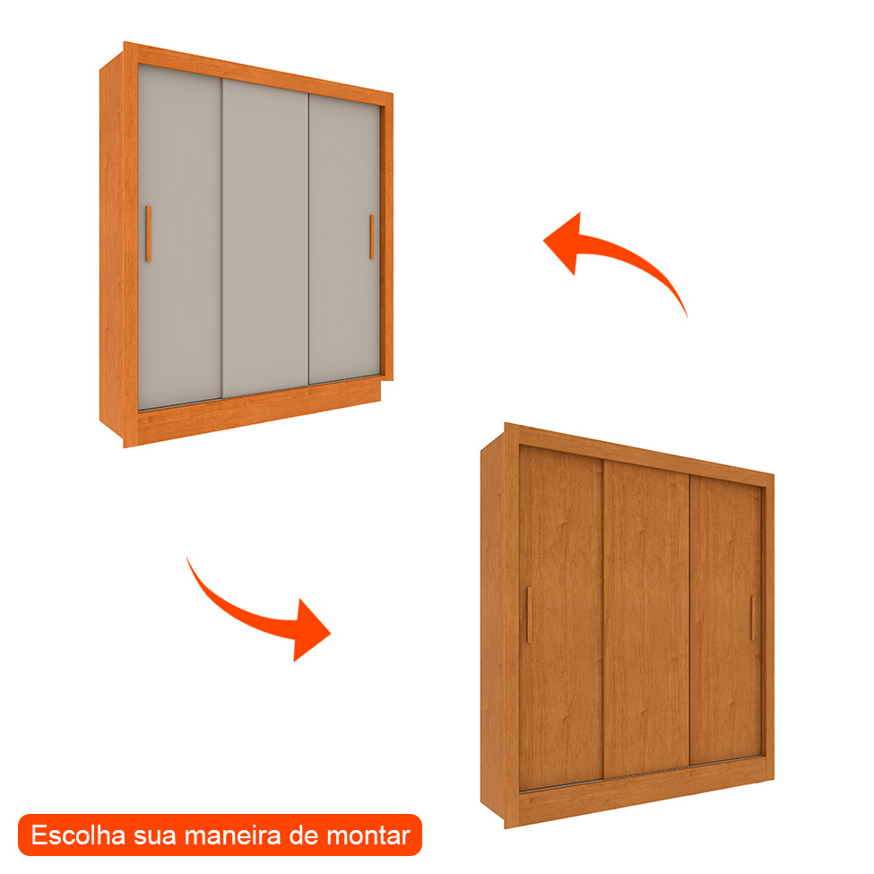 Guarda-Roupa Casal Vitoria Flex 3 Portas 4 Gavetas Cinamomo e Off White