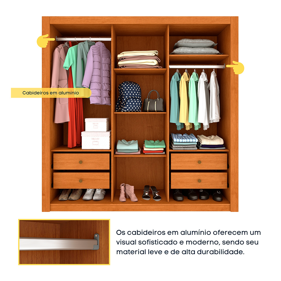 Guarda-Roupa Casal Vitoria Flex 3 Portas 4 Gavetas Cinamomo e Off White