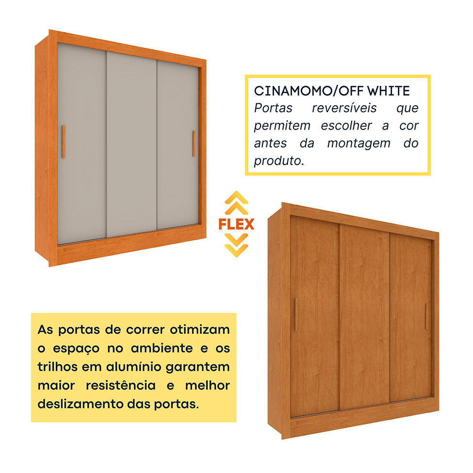 Guarda-Roupa Casal Vitoria Flex 3 Portas 4 Gavetas Cinamomo e Off White