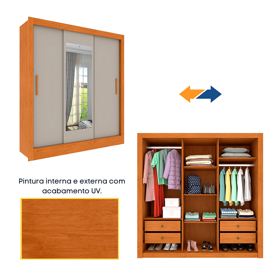 Guarda-Roupa Casal Vitoria Flex 3 Portas 4 Gavetas Cinamomo e Off White