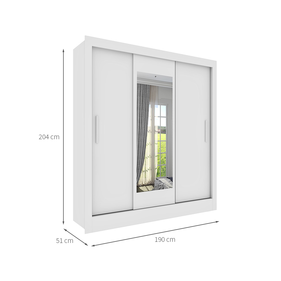 Guarda-Roupa Casal com Espelho Vitoria 3 Portas 4 Gavetas Neve