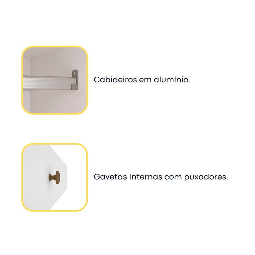 Guarda-Roupa Casal com Espelho Vitoria 3 Portas 4 Gavetas Neve