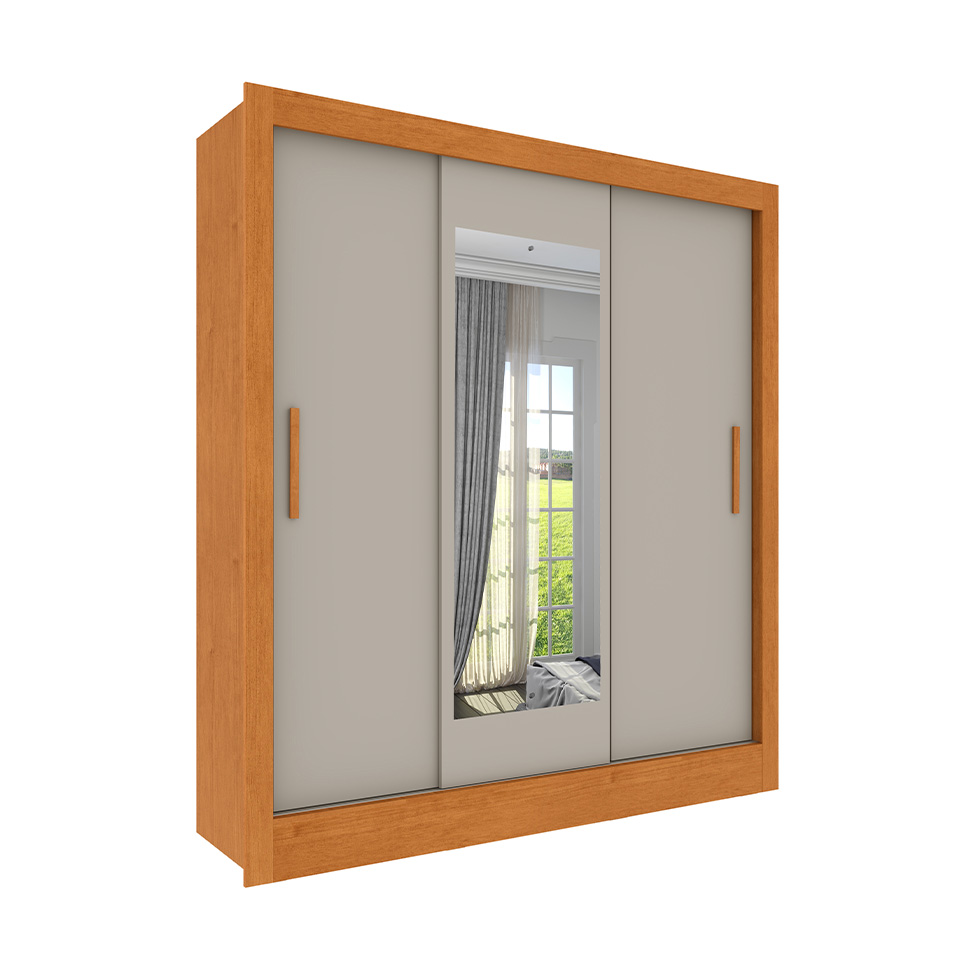 Guarda-Roupa Casal com Espelho Vitoria Flex 3 Portas 4 Gavetas Cinamomo e Off White