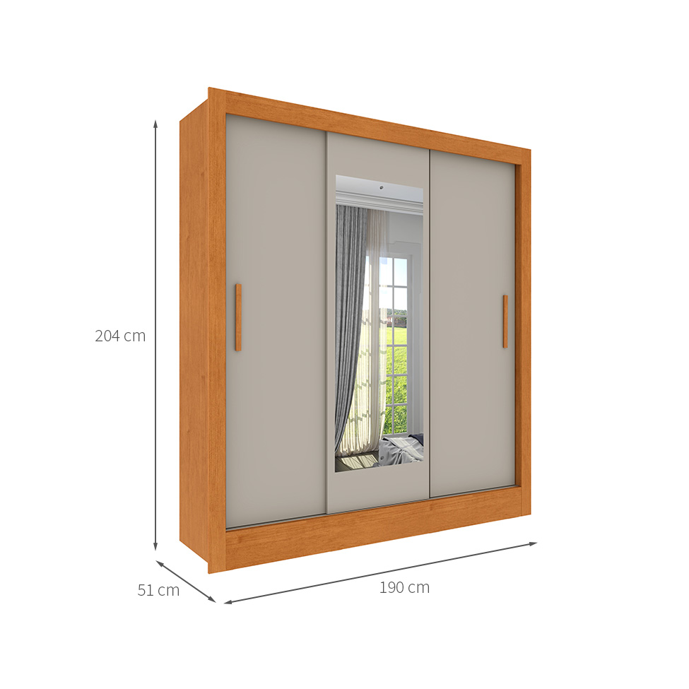 Guarda-Roupa Casal com Espelho Vitoria Flex 3 Portas 4 Gavetas Cinamomo e Off White