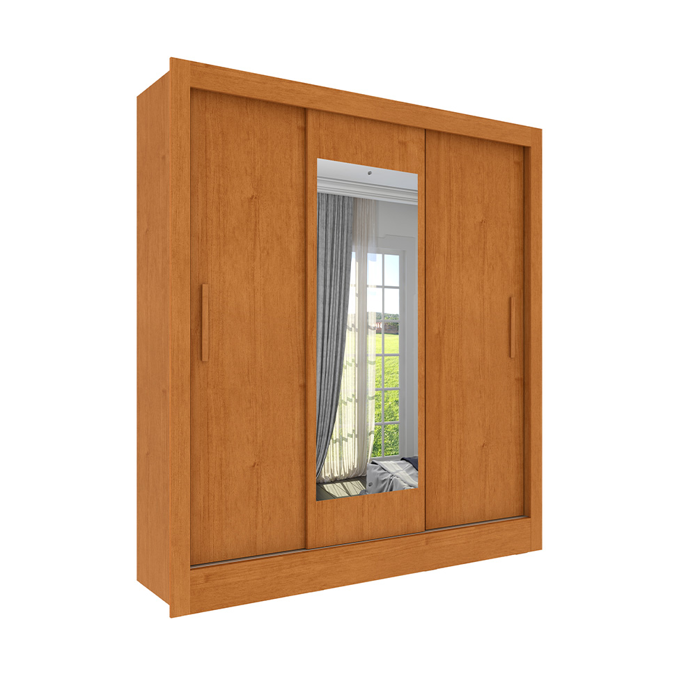 Guarda-Roupa Casal com Espelho Vitoria Flex 3 Portas 4 Gavetas Cinamomo e Off White