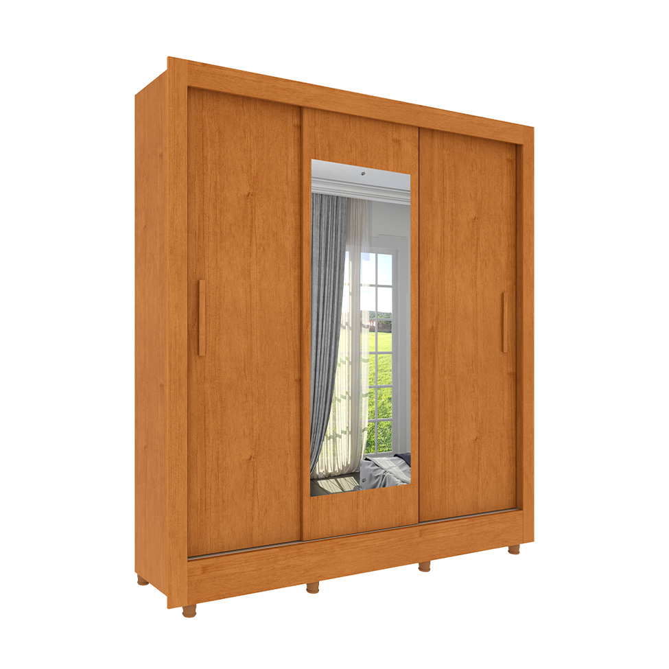 Guarda-Roupa Casal com Espelho e Pés Vitoria Flex 3 Portas 4 Gavetas Cinamomo e Off White