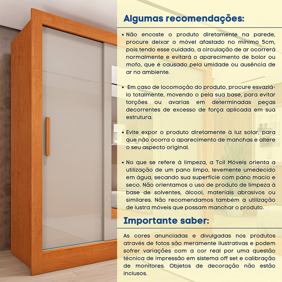 Guarda-Roupa Casal com Espelho e Pés Vitoria Flex 3 Portas 4 Gavetas Cinamomo e Off White