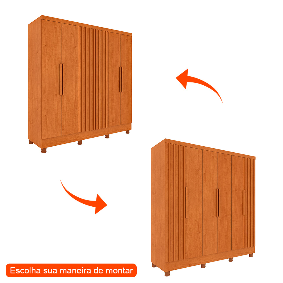 Guarda-Roupa Casal com Pés Itaperuna 6 Portas 4 Gavetas Cinamomo