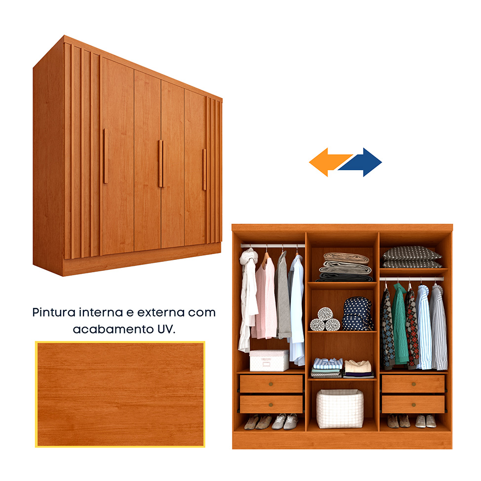 Guarda-Roupa Casal com Pés Itaperuna 6 Portas 4 Gavetas Cinamomo