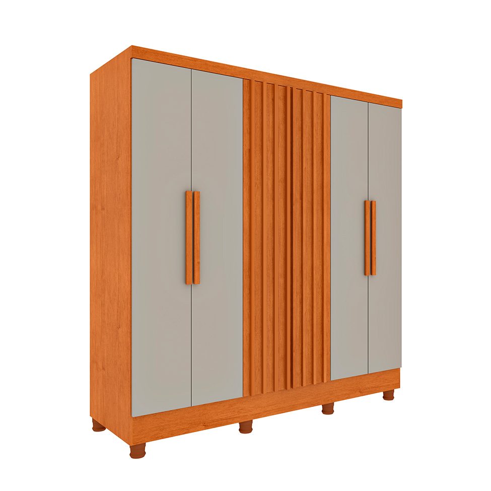 Guarda-Roupa Casal com Pés Itaperuna 6 Portas 4 Gavetas Cinamomo e Off White