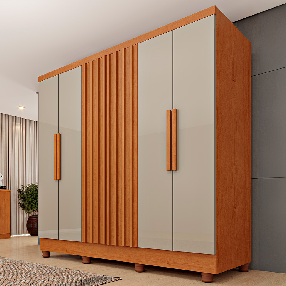 Guarda-Roupa Casal com Pés Itaperuna 6 Portas 4 Gavetas Cinamomo e Off White