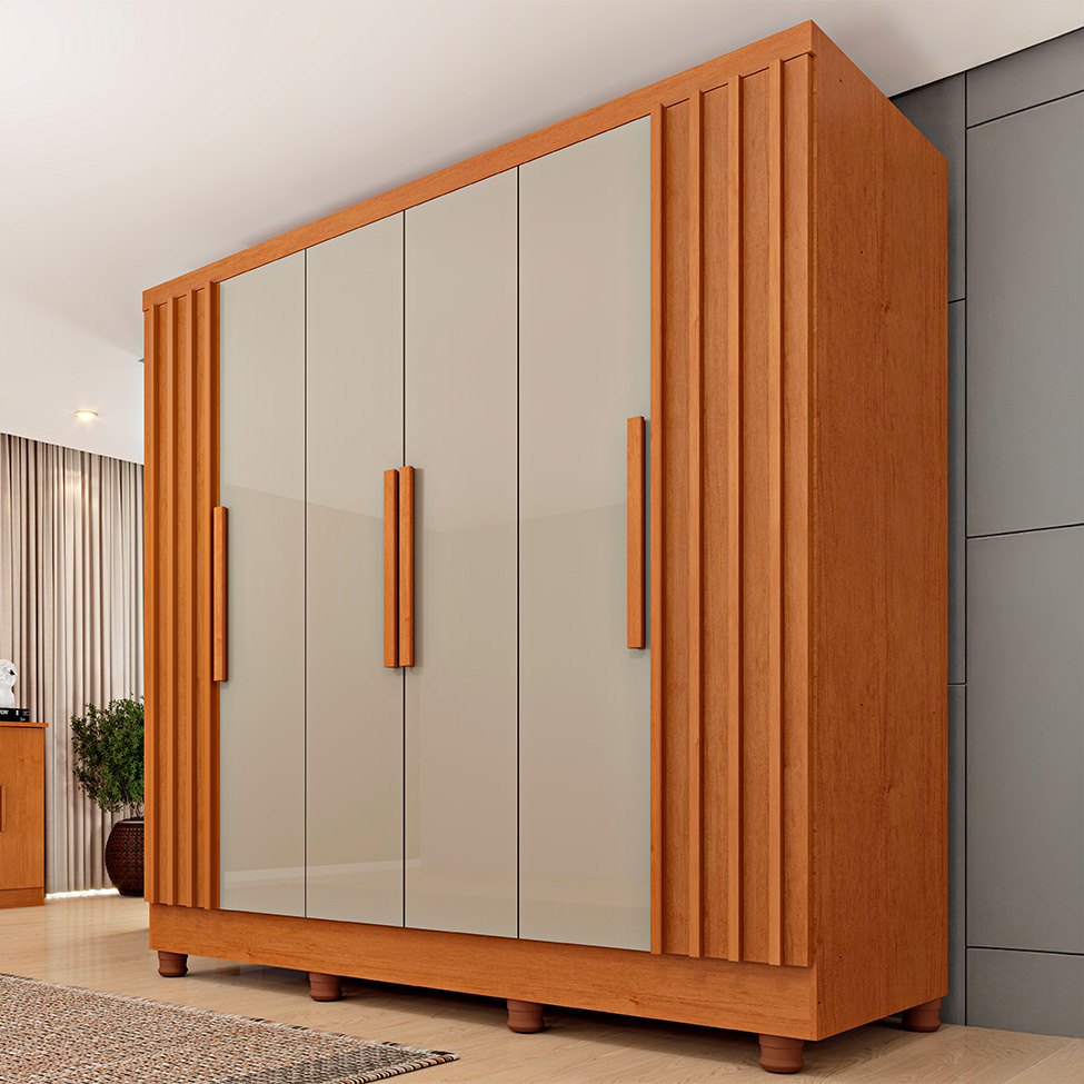 Guarda-Roupa Casal com Pés Itaperuna 6 Portas 4 Gavetas Cinamomo e Off White