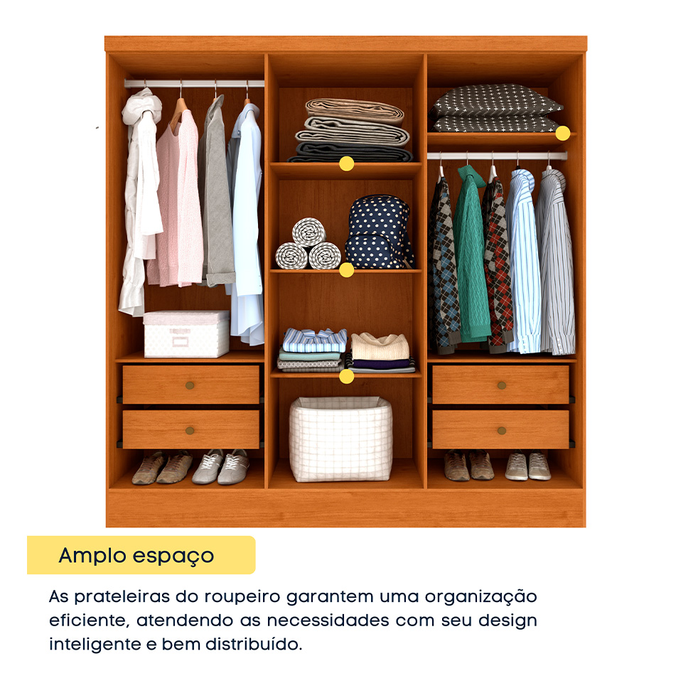 Guarda-Roupa Casal com Pés Itaperuna 6 Portas 4 Gavetas Cinamomo e Off White