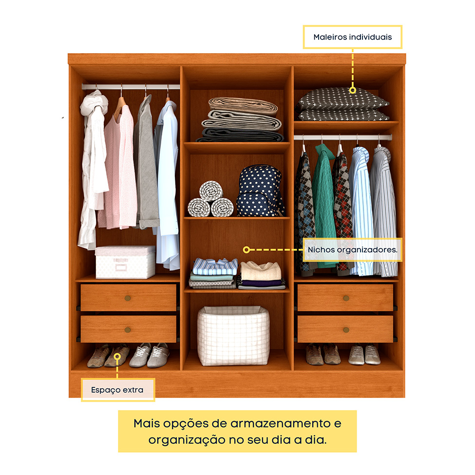 Guarda-Roupa Casal com Pés Itaperuna 6 Portas 4 Gavetas Cinamomo e Off White