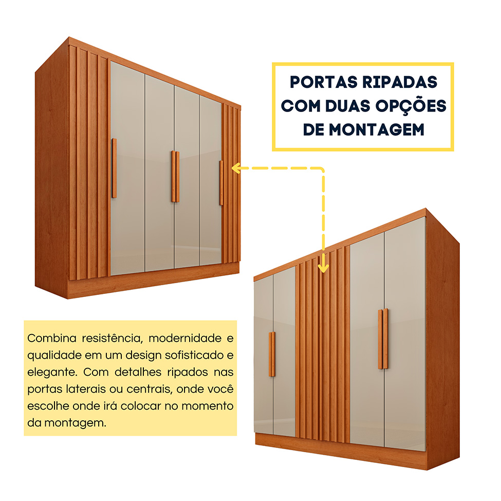 Guarda-Roupa Casal com Pés Itaperuna 6 Portas 4 Gavetas Cinamomo e Off White