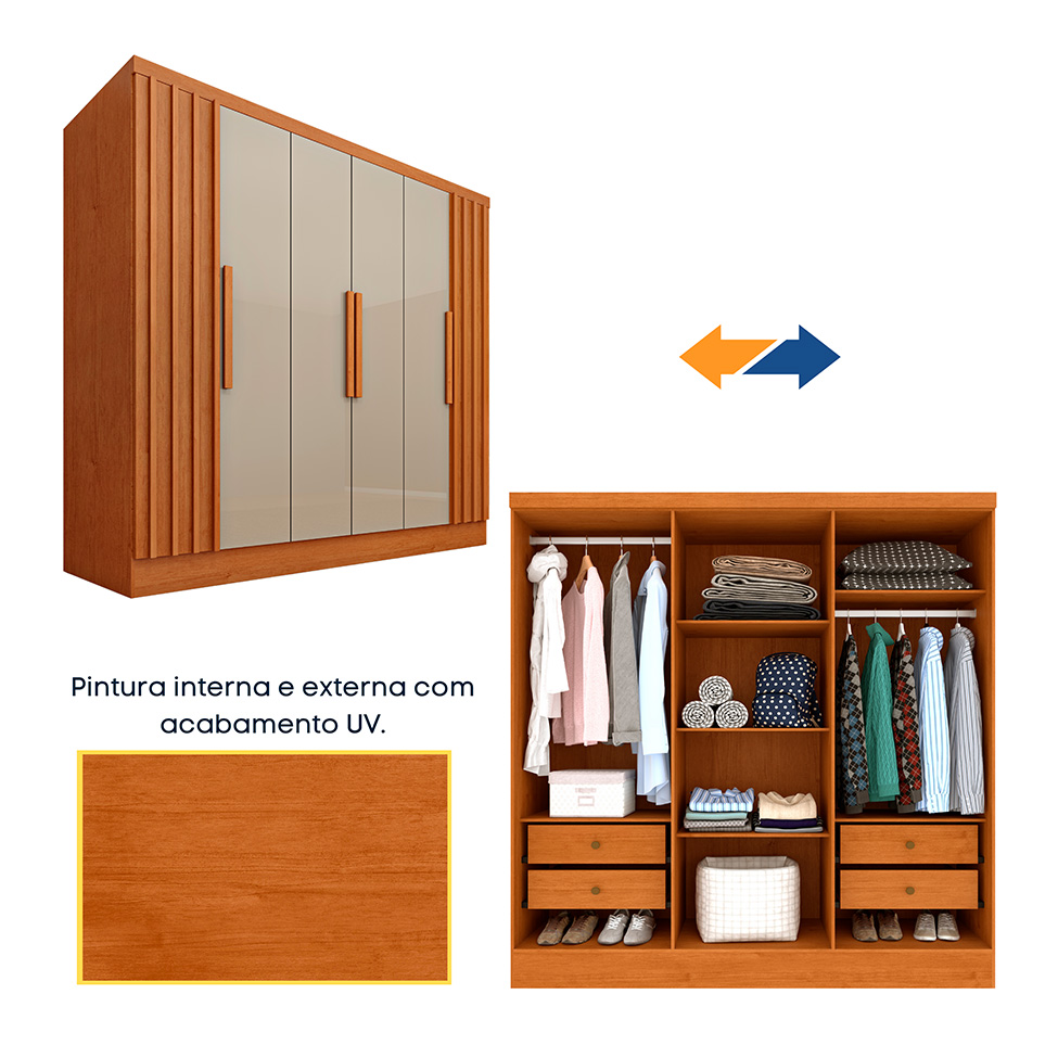 Guarda-Roupa Casal com Pés Itaperuna 6 Portas 4 Gavetas Cinamomo e Off White